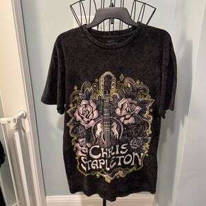 Chris Stapleton Rose Guitar Black Acid Wash Large L 100% cotton t shirt Men’s